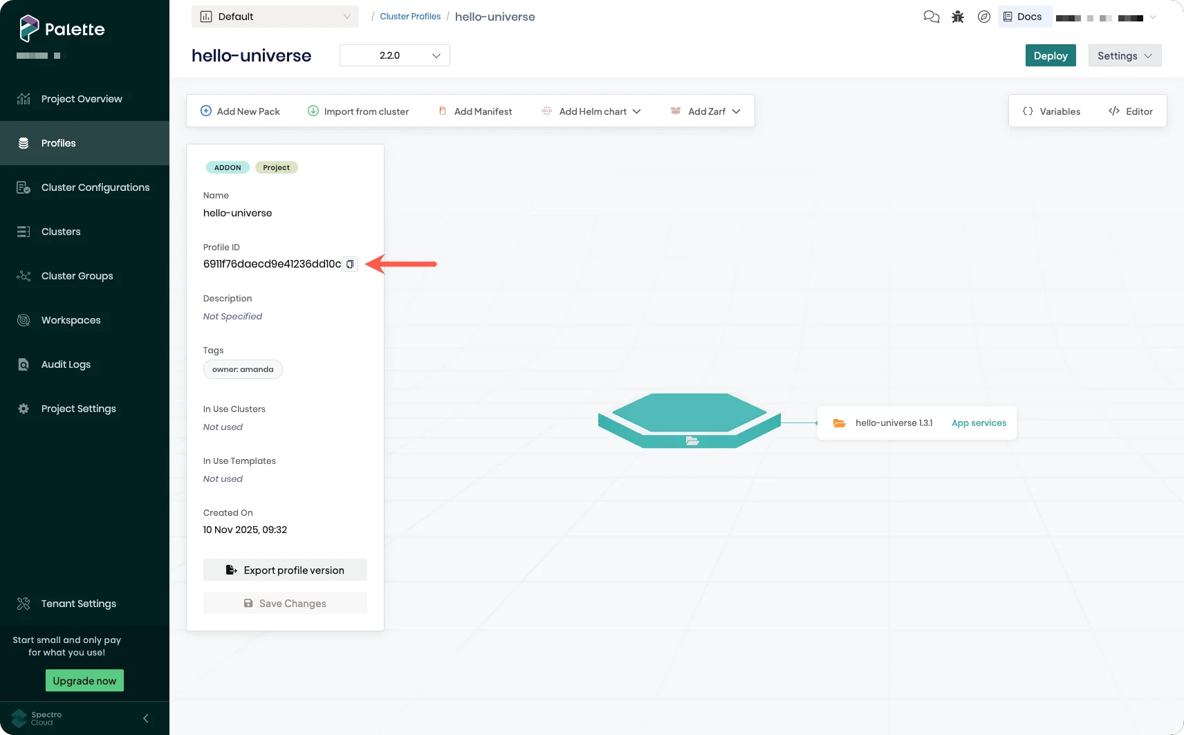 Copying cluster profile ID