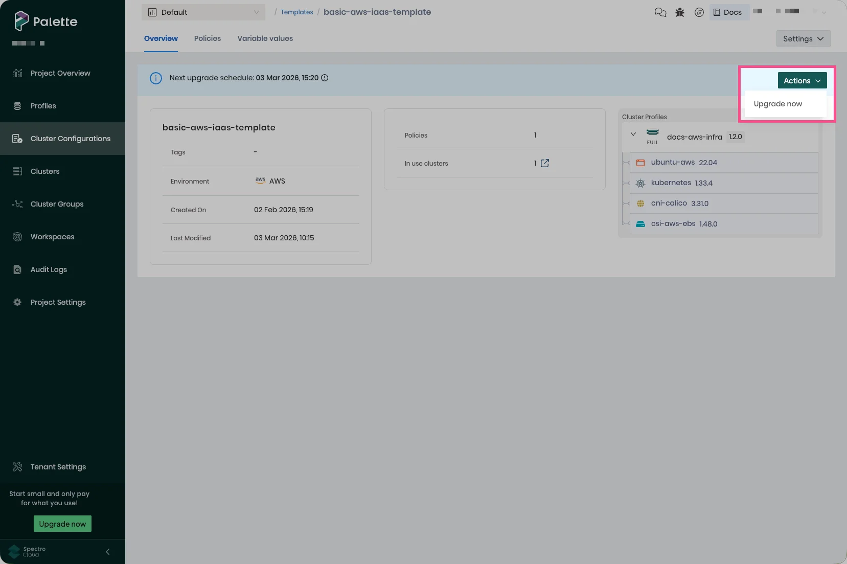 Manually updating clusters attached to a cluster template